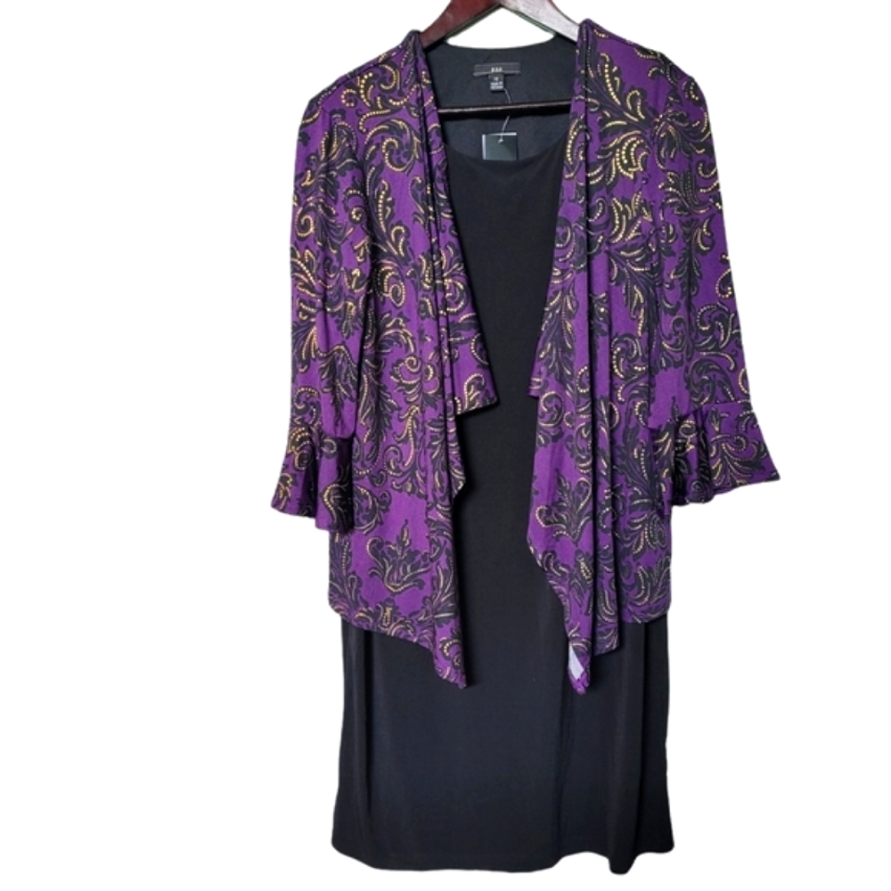 NEW WithTags R&K Originals Women's Black/Purple/Gold Cardigan Midi Dress size 12